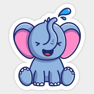 Cute Elephant Play Water Cartoon Sticker